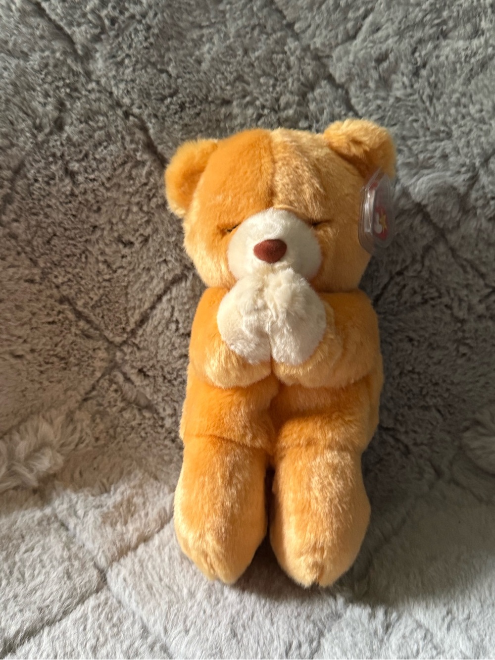 Ty Orange Plush Praying Bear with Cream Paws Vintage 1999